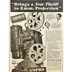 Ampro Corp. "Ampro 8mm Projector: Bring a New Thrill" Vintage Print Ad 1941